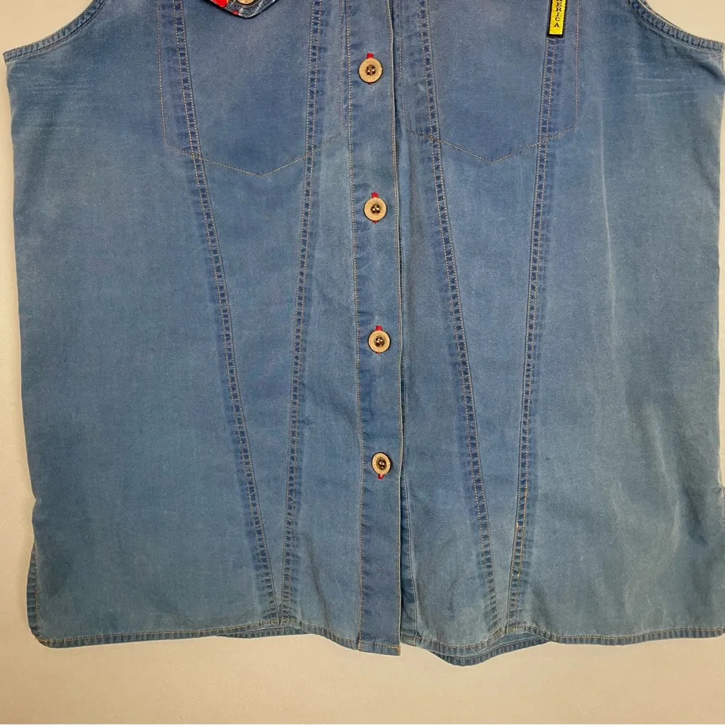 Vintage Western‎ Top Sleeveless Women Blue Country Size Medium Button - Image 4