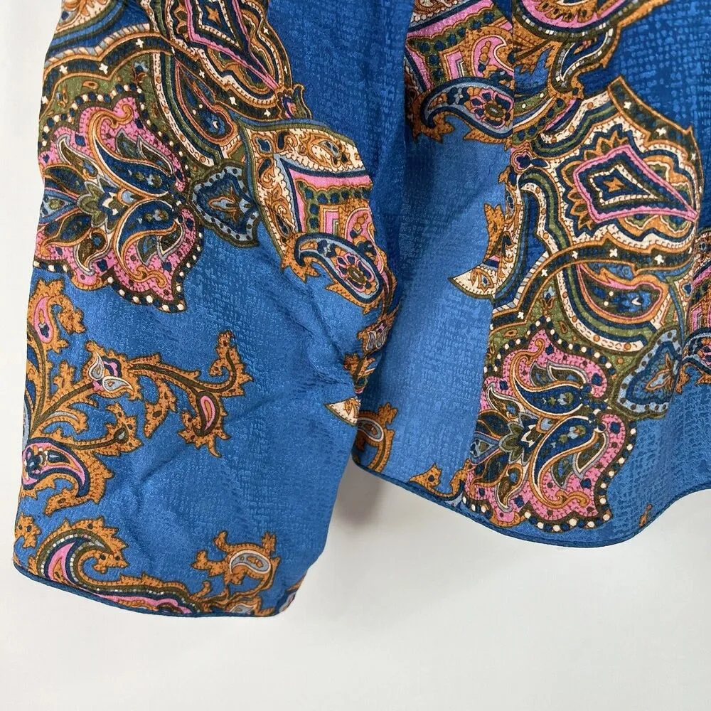 Adrianna Papell Size 14 Jacket Topper 100% Silk Button Front Teal Blue Paisley - Image 3
