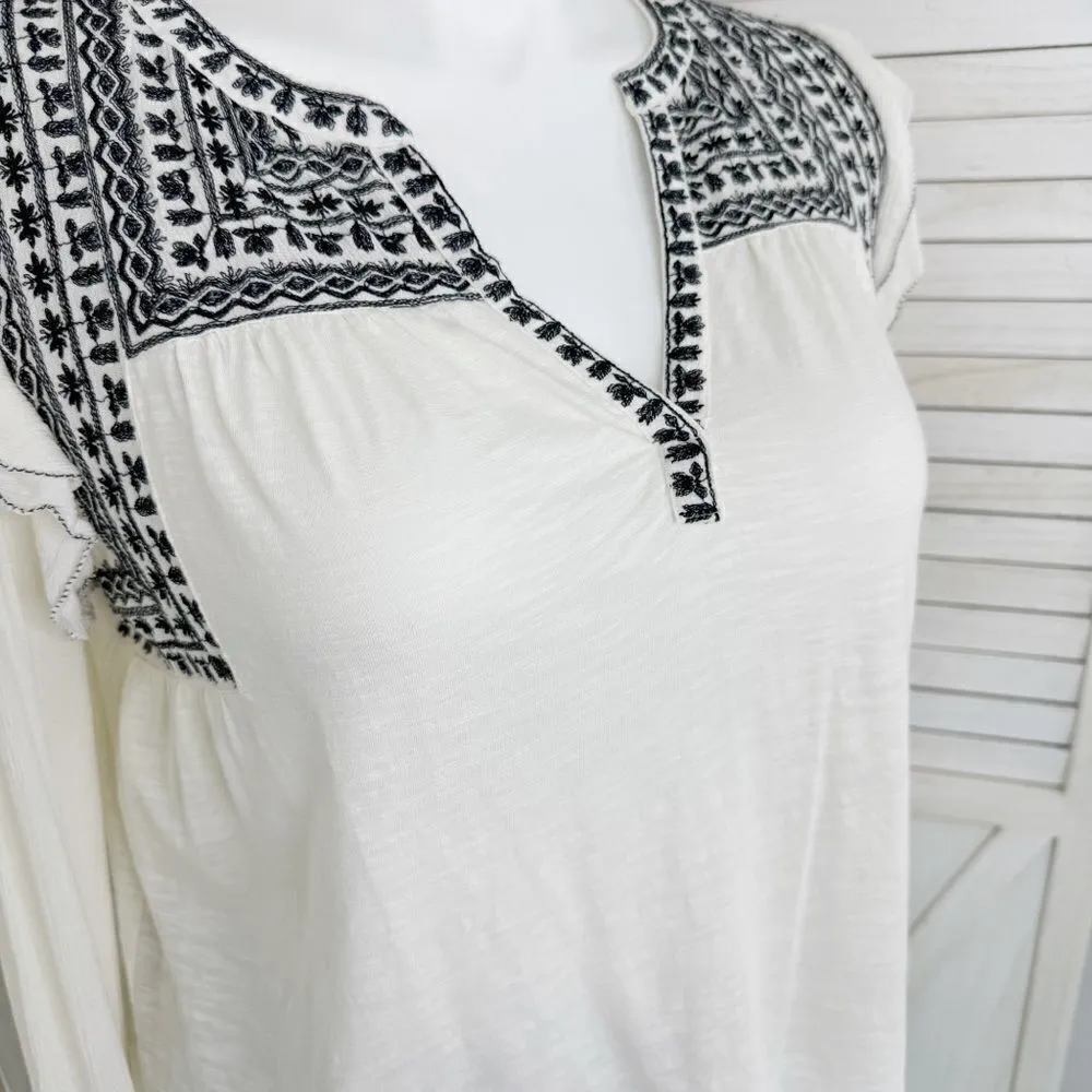 Fat Face Martha Boho Embroidered V Neck Slub Knit Shirt Cream 12‎ Long Sleeve Black - Image 6