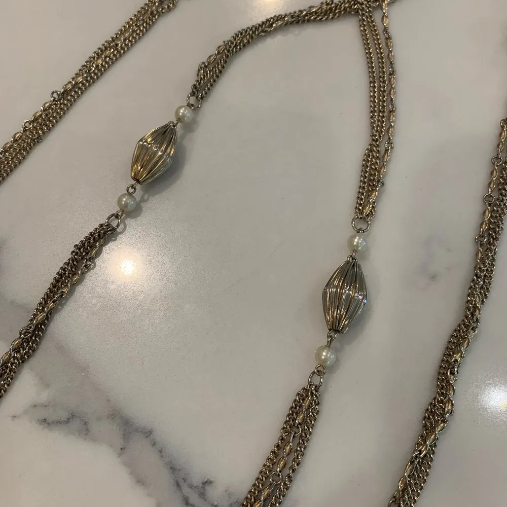 Vintage gold and Pearl necklace, 60” long, can be double or triple wrapped - Image 3