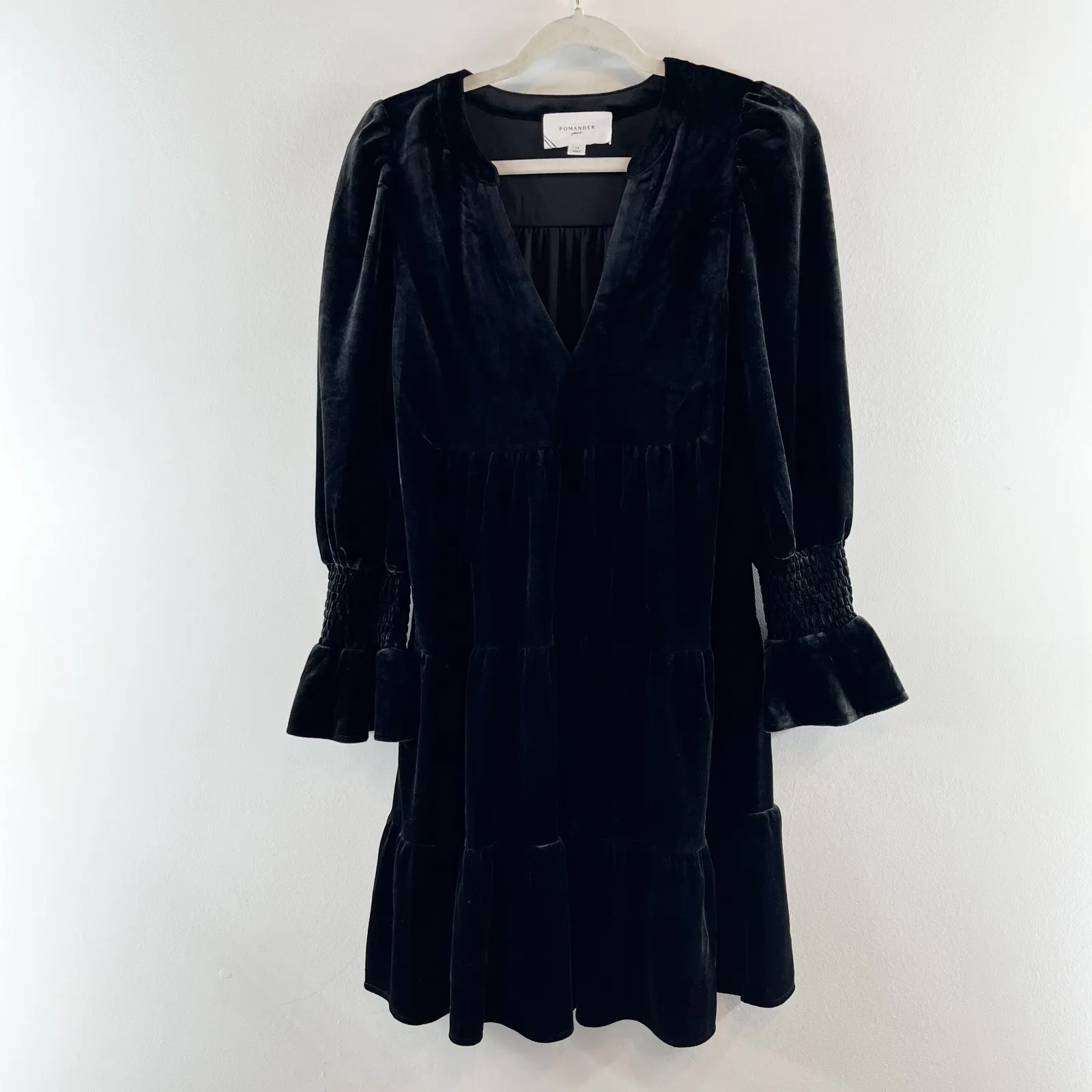 Pomander Place Tuckernuck Kenzo Velvet Tiered Mini Babydoll Dress Black Medium - Image 3