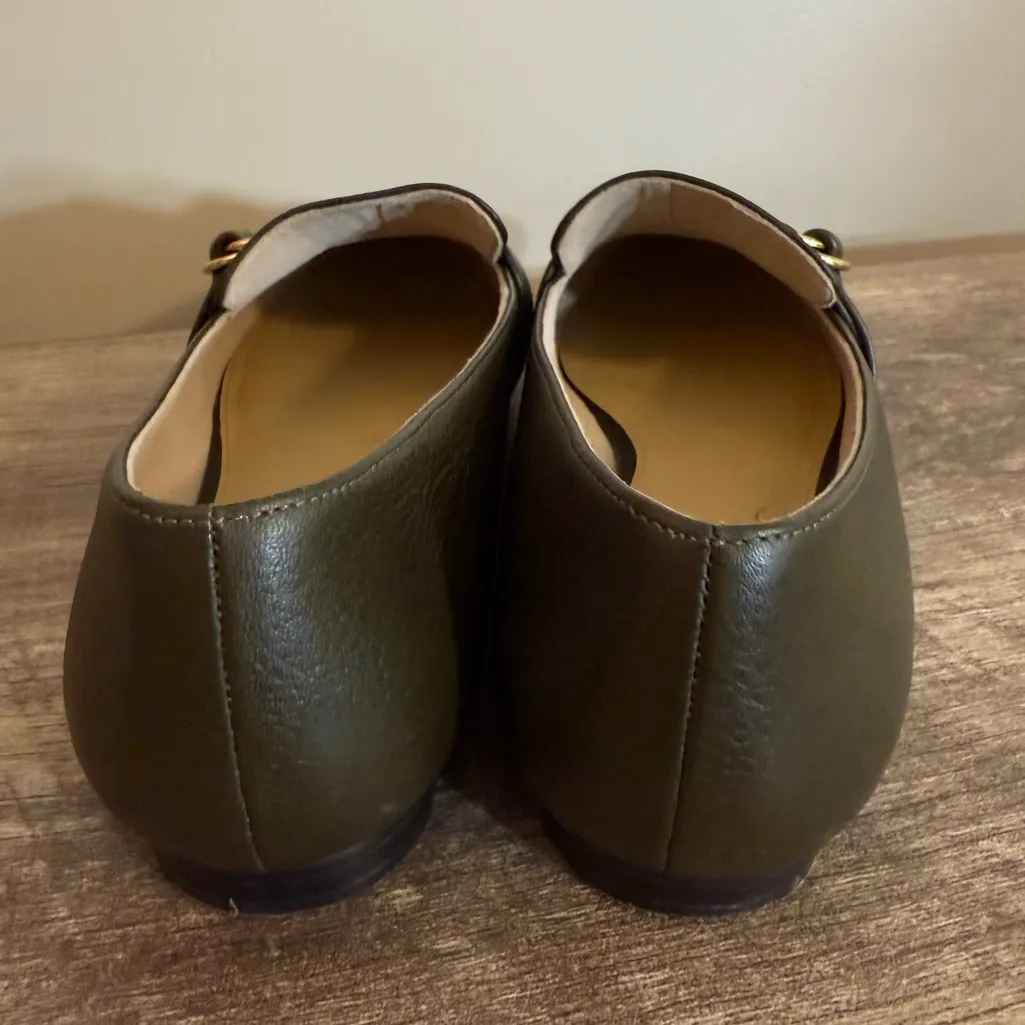 Talbots Dark Green Leather Slip On Loafer Shoes Women’s Sz 9 Gold Accent Office - Image 6