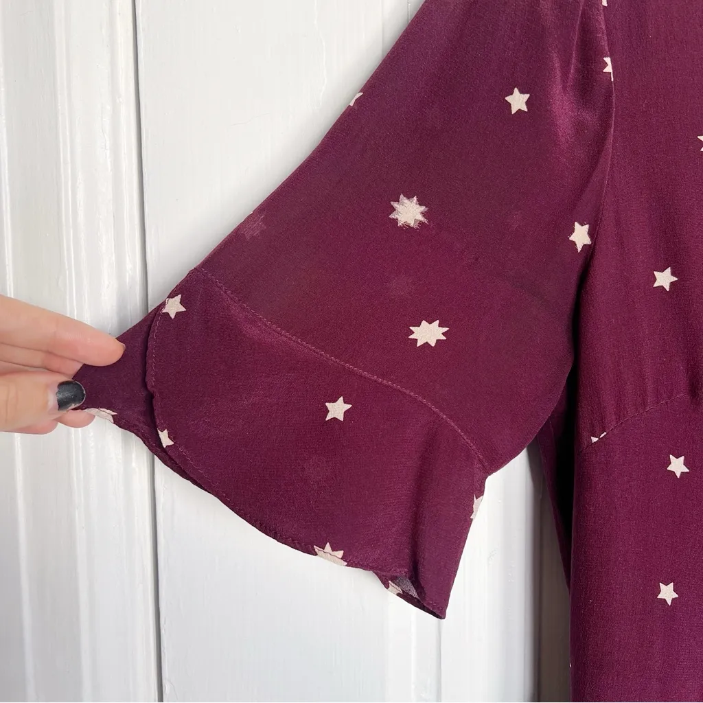Madewell • Silk Flutter-Hem Dress in Star Mix maroon burgundy wrap ruffle - Image 10