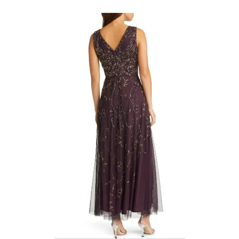Pisarro Nights Beaded Mesh Gown with Jacket Size 12 Purple - Image 5