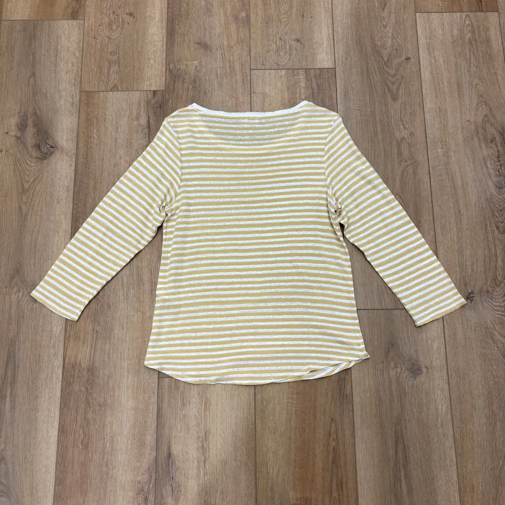 🌟POETRY🌟 STRIPED 3/4 SLEEVES LINEN KNIT TOP YELLOW / WHITE SZ 4 - Image 6