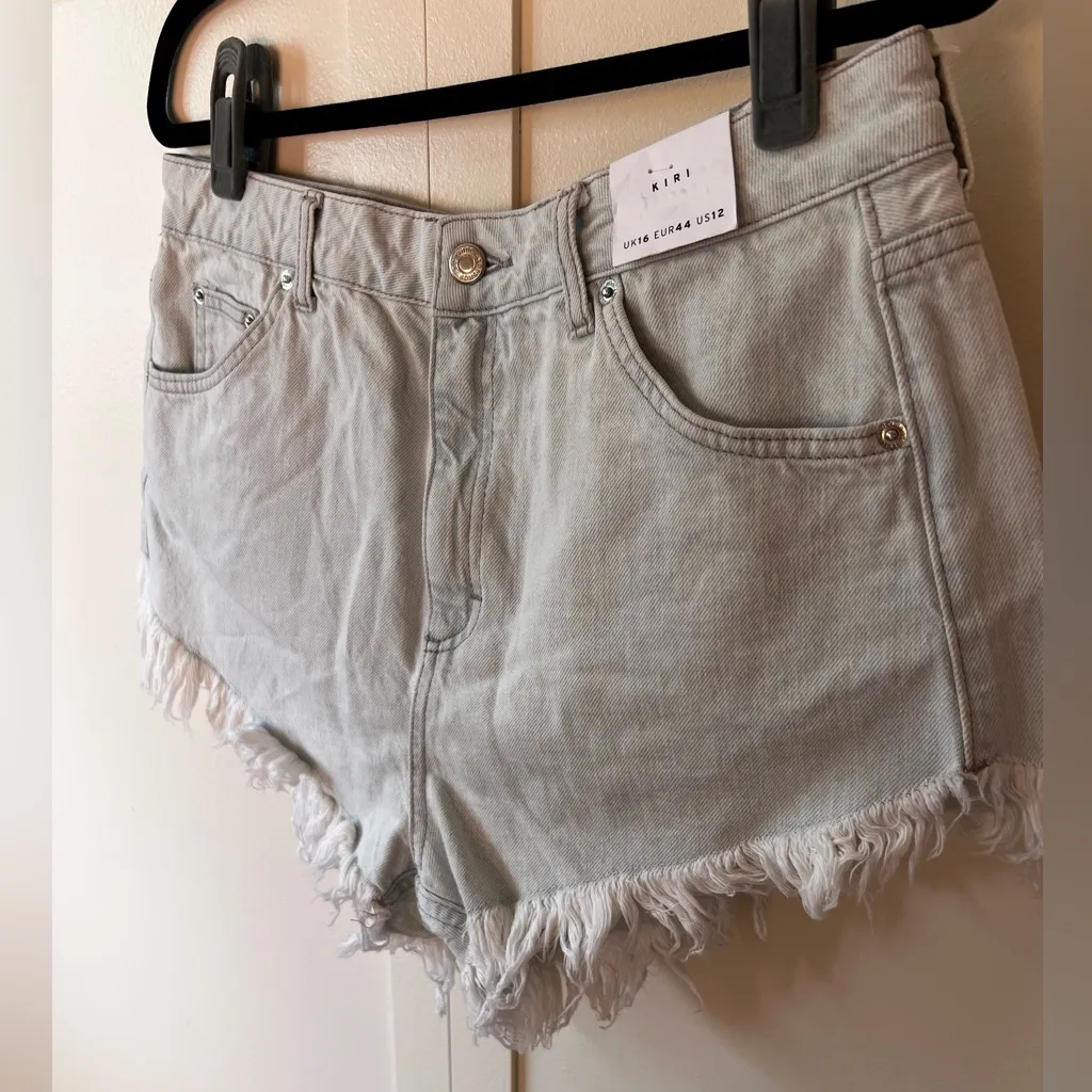 Topshop Kiri Denim Women’s NWT Jean Shorts Light Wash Frayed Size US‎ 12 - Image 7