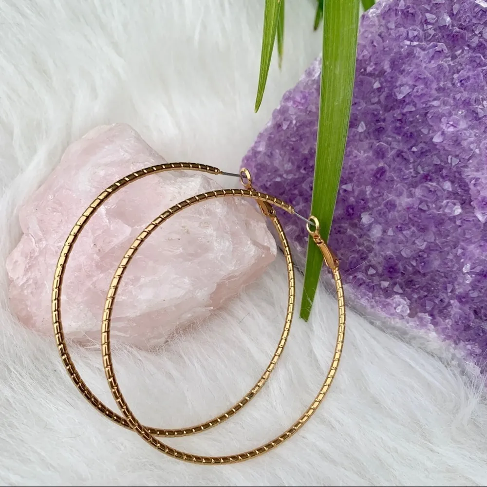 Gold Ribbed Hoop Earrings - Image 2