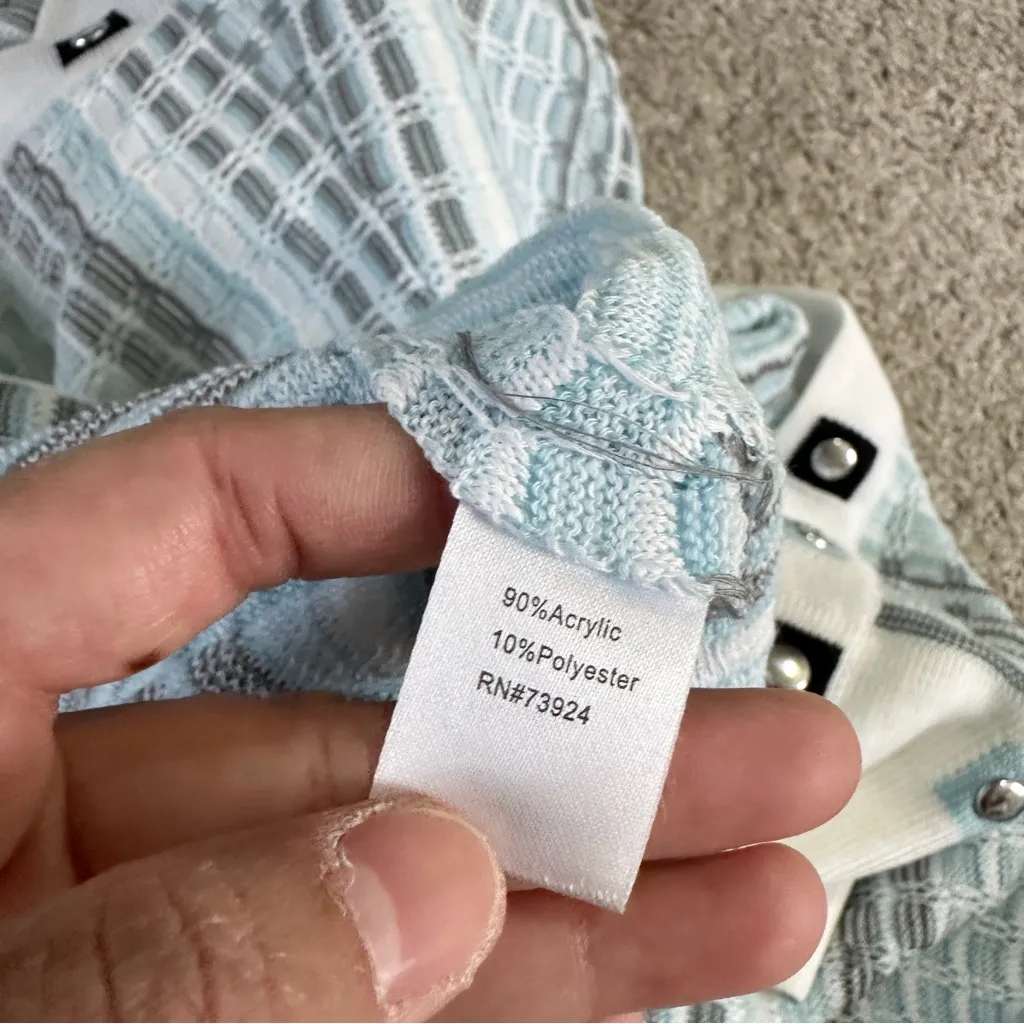 Ming Wang Women’s Knit Cardigan Sweater 7/8 Sleeve Preppy in Stripe Blue 1X - Image 10