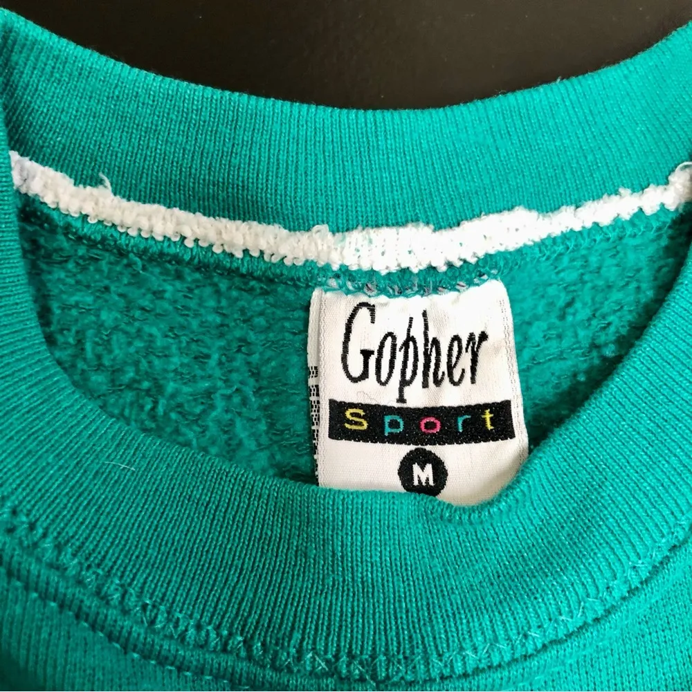 Vintage 90s Gopher Sport Granny Sweatshirt Cottagecore Diamond Roses Teal Green - Image 5
