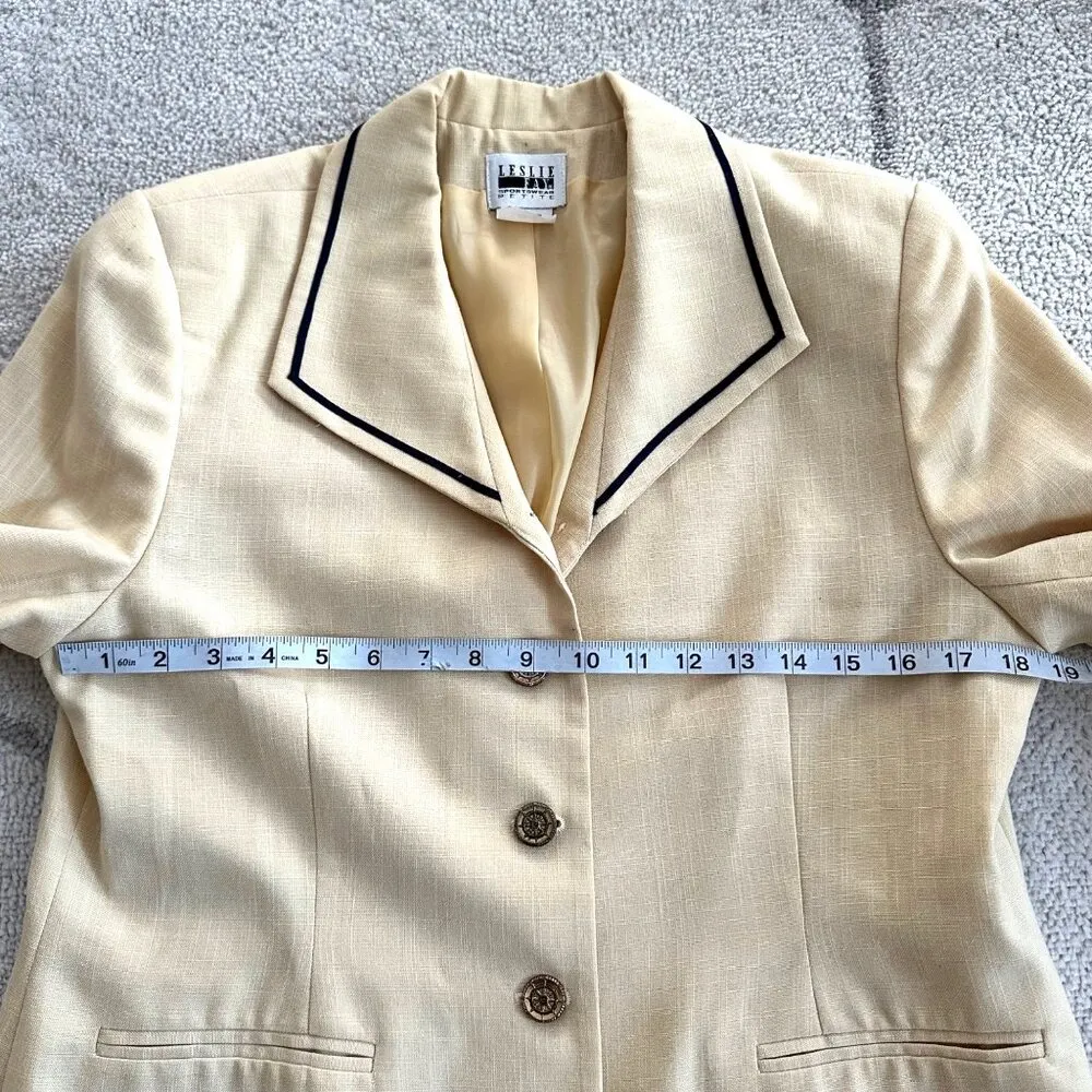 Leslie Fay Yellow Pastel Blazer Nautical Blazer Ship Wheel Buttons Sz 14 - Image 3