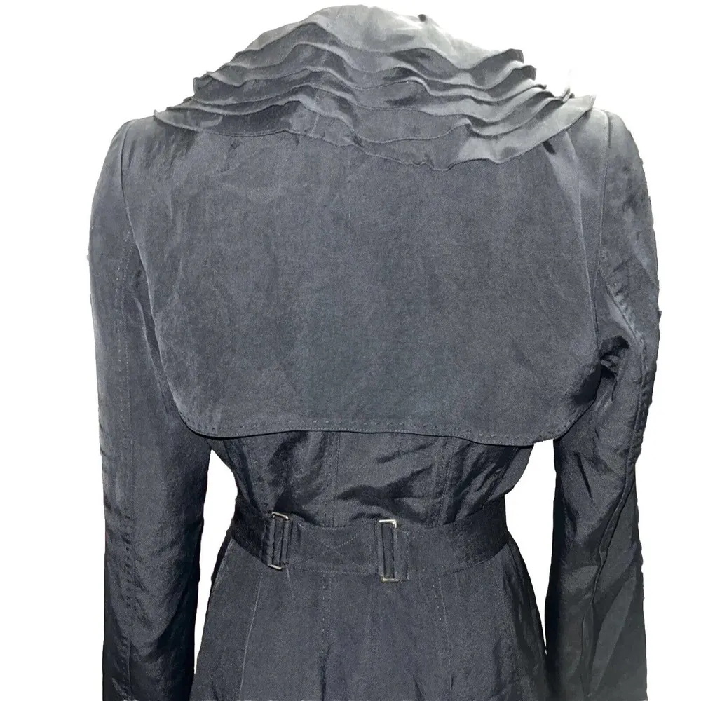 Sz M Medium Elie Tahari Black Trench coat With Rhinestone Button Detail - Image 9