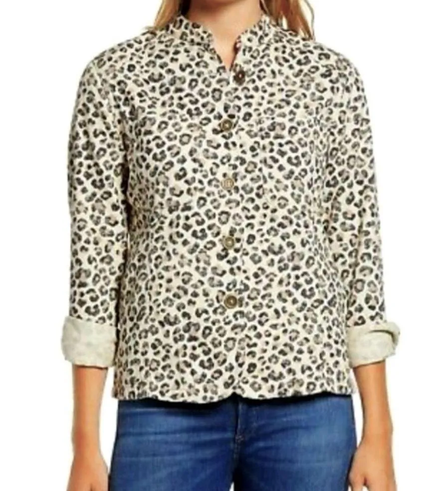 Caslon  Leopard Print Button Down Lightweight Casual Utility Jacket M Tan Black - Image 2