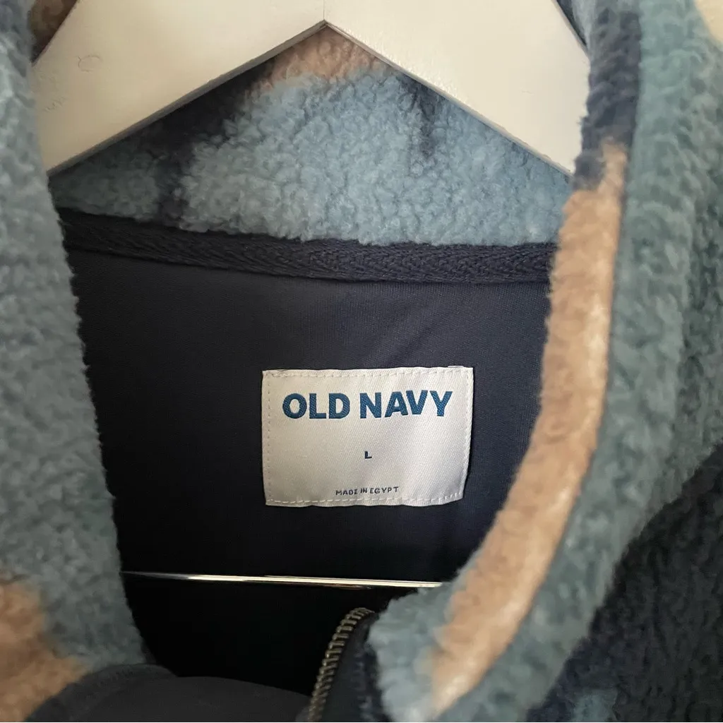 Old Navy Blue Tree Sherpa Full Zip Up Jacket Men’s Large - Image 6