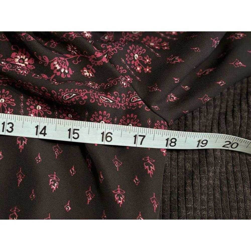 Rue 21 Black/Plum Paisley/Floral 3/4 Sleeve Blouse Size‎ Small Boat/tie/ruffle - Image 6