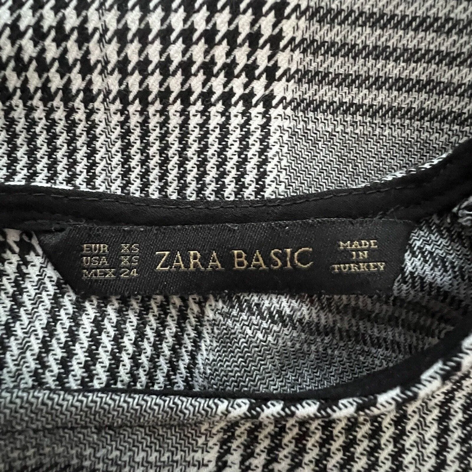Zara Basic Top Womens XS Black White Houndstooth Plaid Casual Workwear Versatile - Image 7