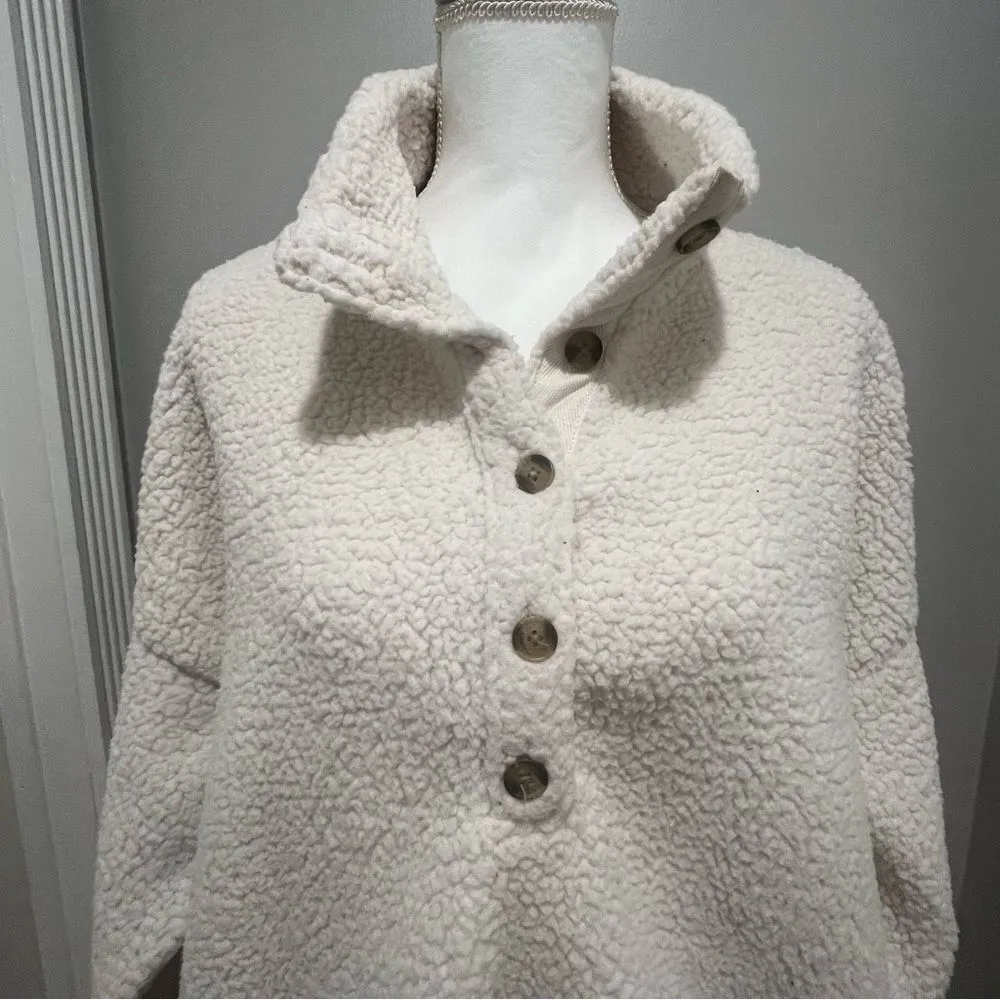 Aerie Sherpa half button sweater with pockets women's size large oversized fit - Image 7