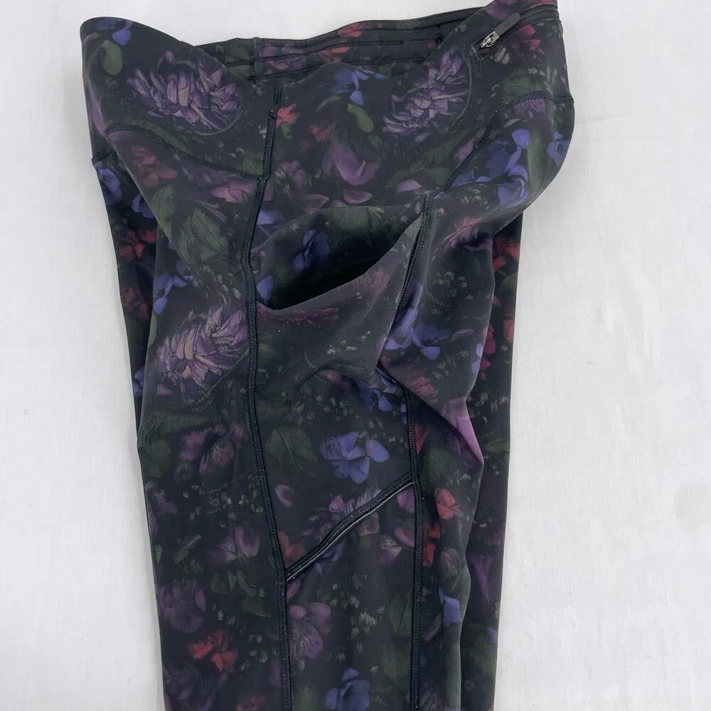 Lululemon Speed Up Crop Leggings 21” Frozen Flourish Black Floral Running Size 6 - Image 5