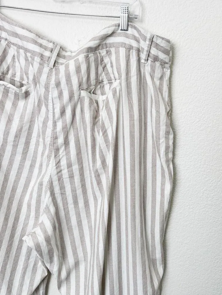[Torrid] Tan Cream Linen Blend Striped Wide Leg Pants High Rise Casual Size 24 - Image 9