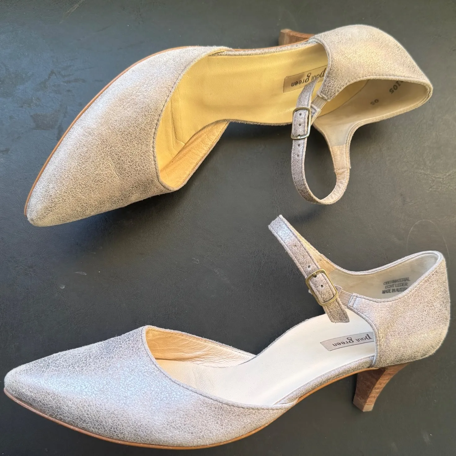 Paul Green sz 9.5 Womens D'Orsay Metallic Pointed Distressed Kitten Heel Pumps - Image 2