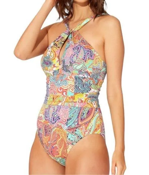 NWT Bleu Rod Beattie Paisley Print Halterneck One-Piece Swimsuit Size 10 NEW - Image 4