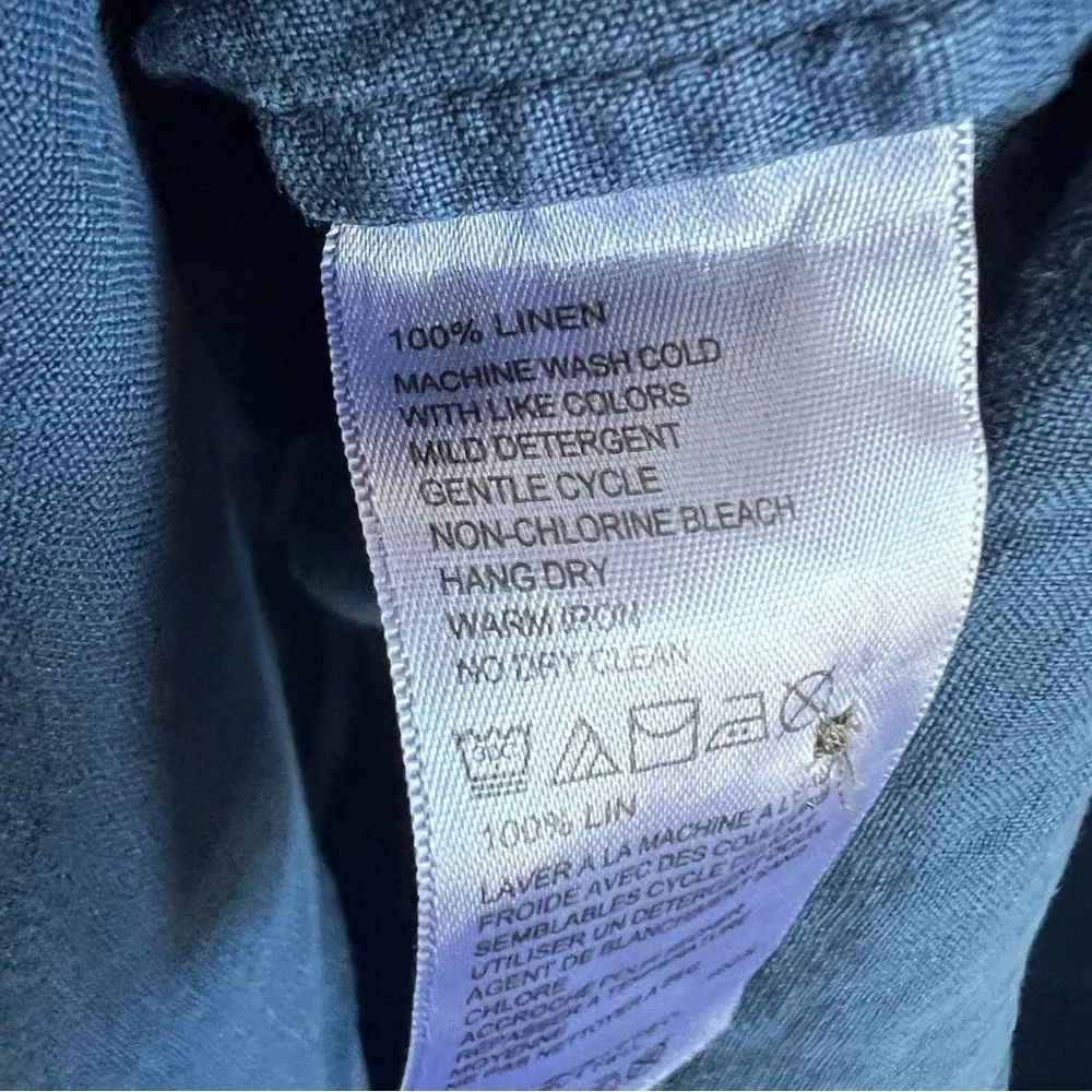Tommy Bahama 100% Linen Blue Collar Front Button Top Shirt Small - Image 4