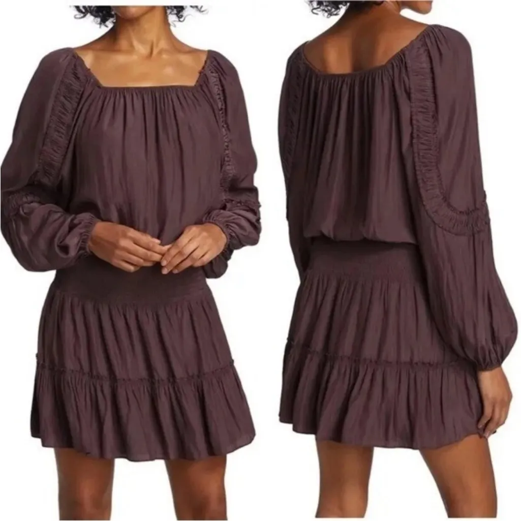 Ramy Brook Silvy Blouson Sleeves Raisin Purple Long Sleeve Mini Dress Sz Small - Image 2