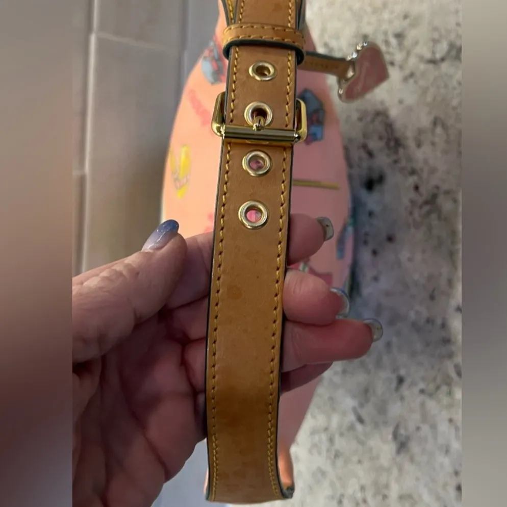 Dooney & Bourke Y2K Miami Beach Pink Background Hobo Bag with Rainbow Zipper - Image 2