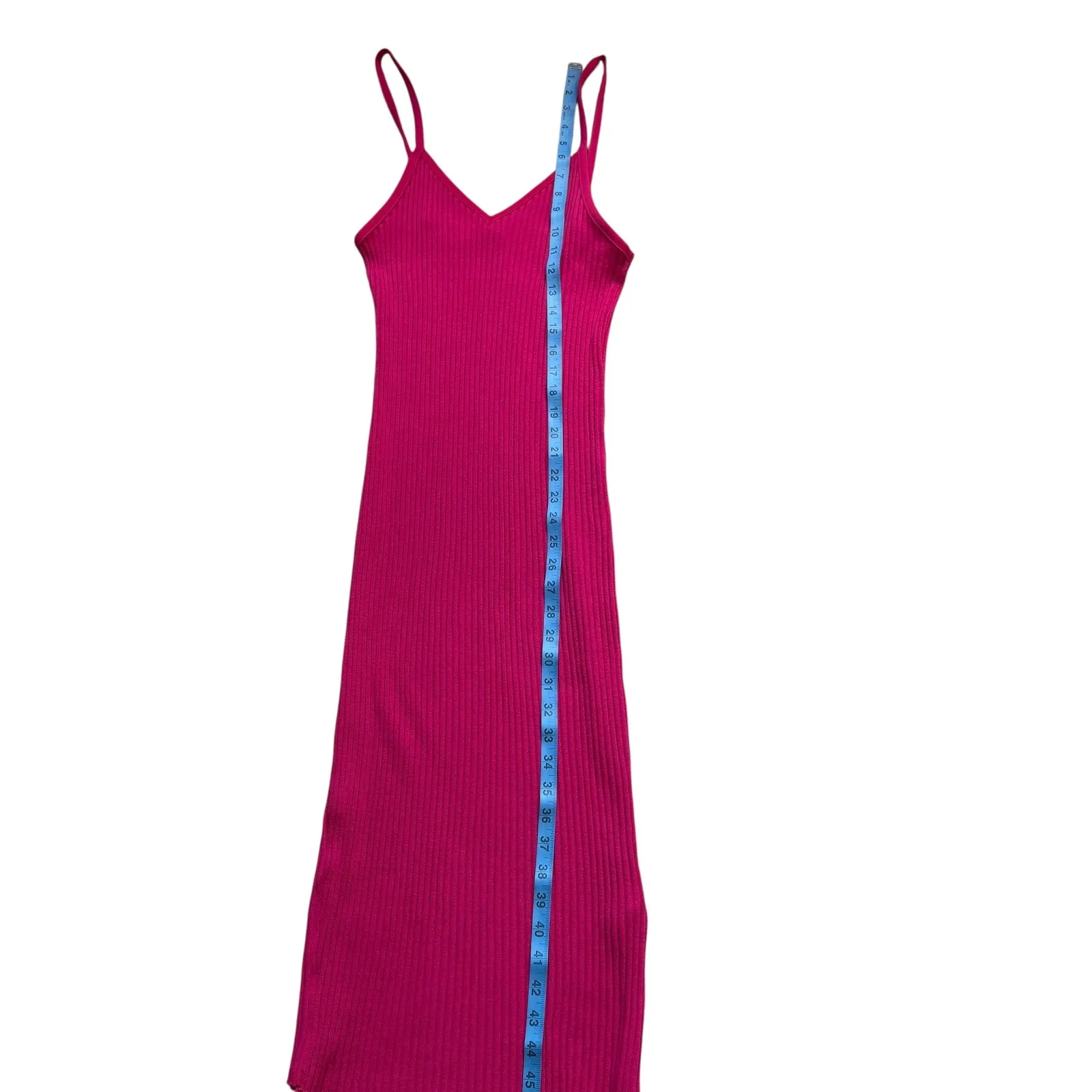 Zara Bodycon‎ Strechy Midi Dress Ribbed Knit Sleeveless Hot Pink Casual Size L - Image 5