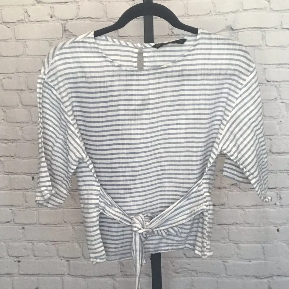 Zara Basic Striped Tie Front Blouse Wide Sleeve - Image 3