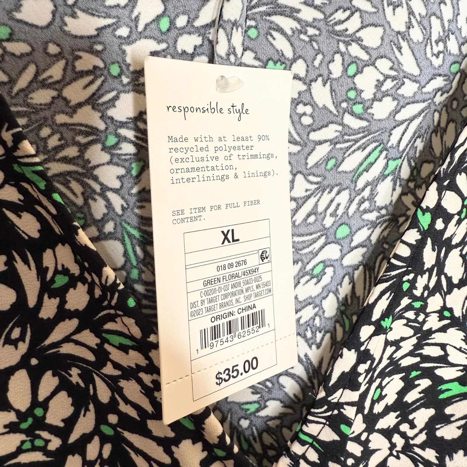 A New Day Floral Short Puff Sleeve Crepe Midi Dress Size XL Black Off-White New - Image 8