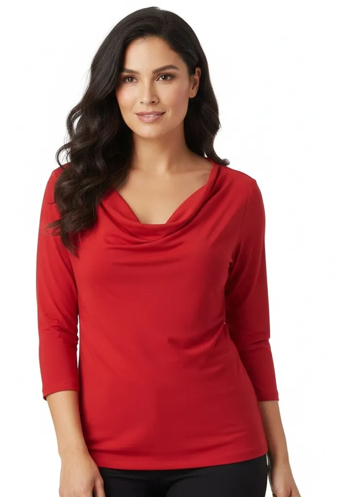 NWT Grace Elements Cowl Neck 3/4 Sleeve Top Womens M Red Stretch Going Out - Image 1