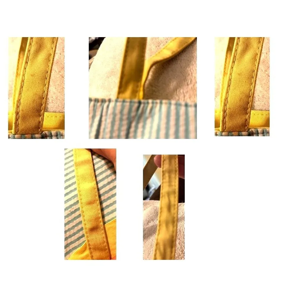 Quacker Factory Resort Blue White Seersucker Seashell Tote Bag Yellow Tr… - Image 12