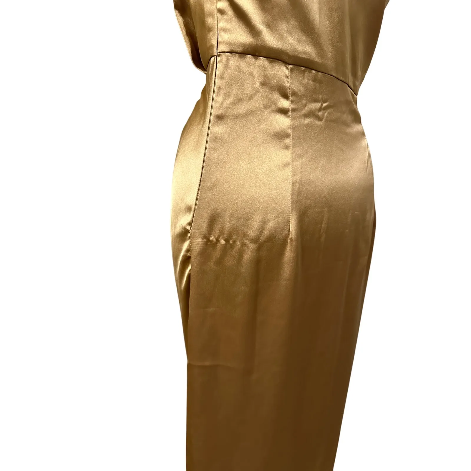 Petal & Pup Maxi Dress Satin Bronze Yellow One Shoulder Ruched - Image 8