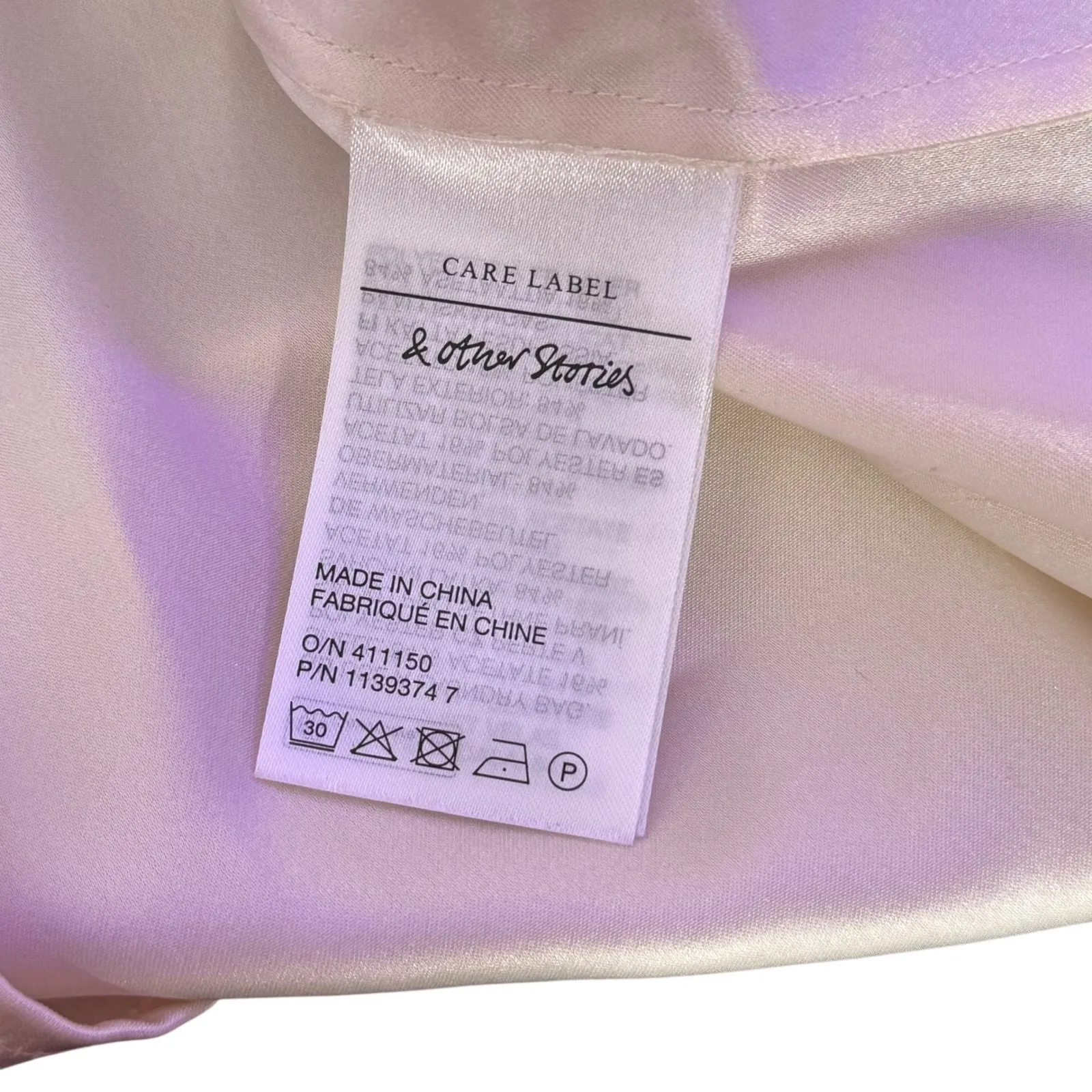 & Other Stories Satin Blouse Rose Detail Size 4 Beige‎ Romantic Top Quiet Luxury - Image 9
