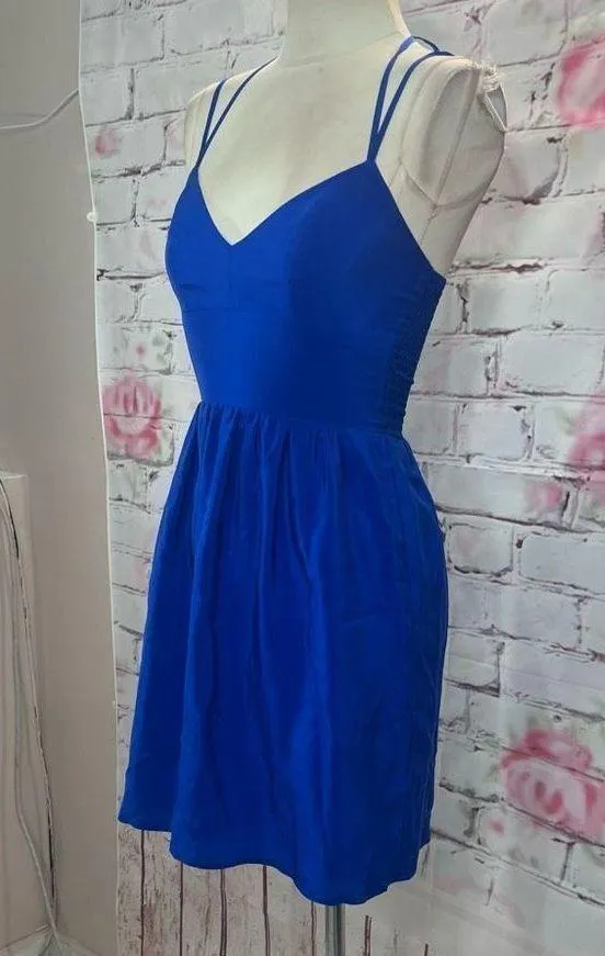 Amanda Uprichard Women's Smocked Side Double Strap Mini Sundress Blue Size PS - Image 6