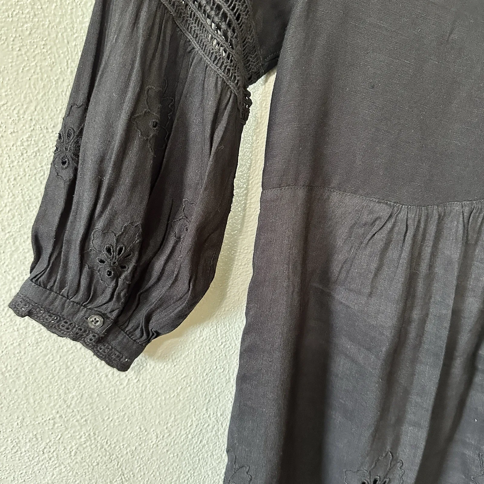 Tommy Bahama St Lucia Dress Small Black Split Neck Eyelet Linen‎ Blend Cover Up - Image 6