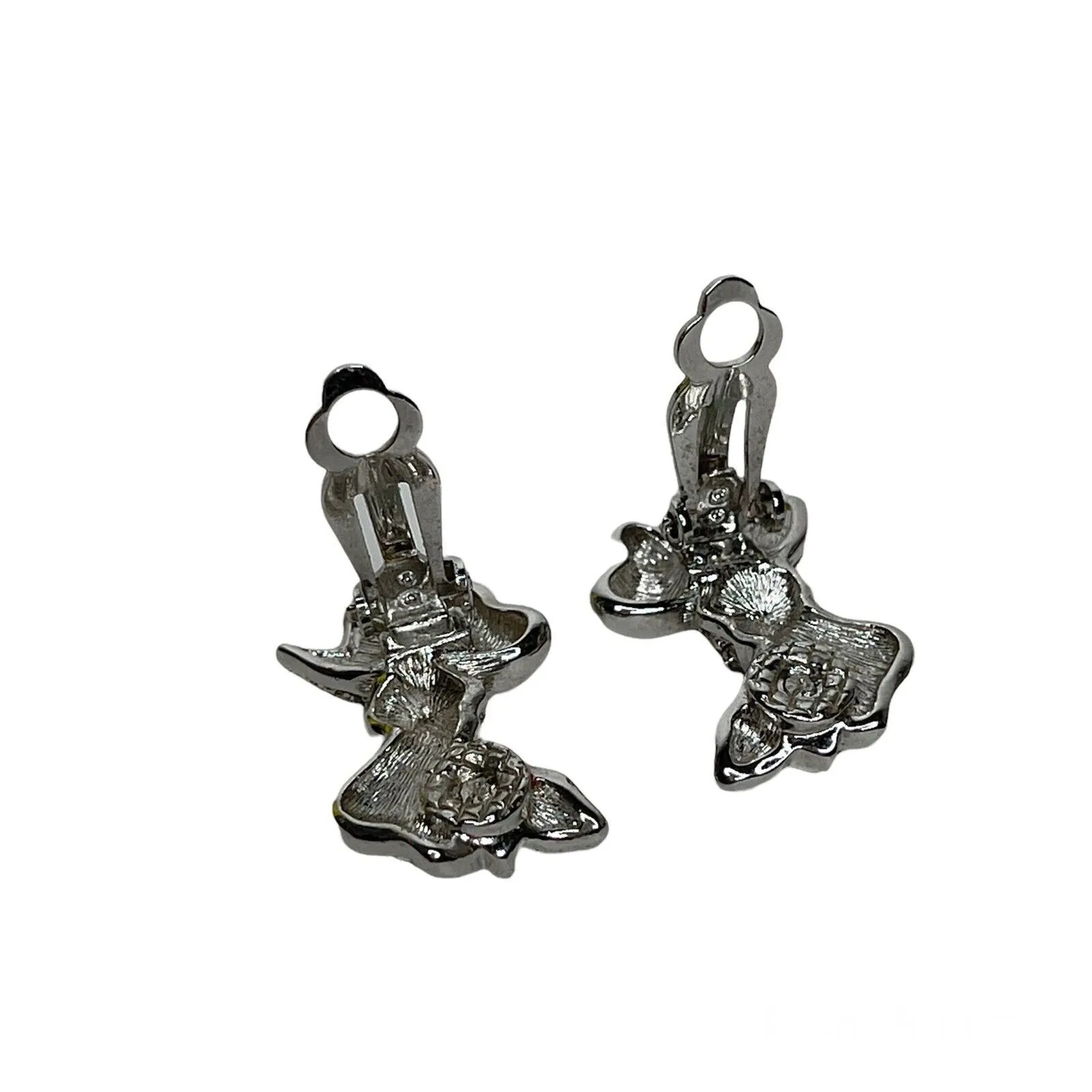 Vintage Silver Tone Bows Clip On Earrings Costume Jewelry 1"‎ - Image 4