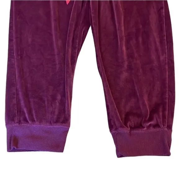 Honeydew Velour Dark Purple Joggers w/ Hot Pink‎ Ribbon Drawstring Waist Large - Image 10