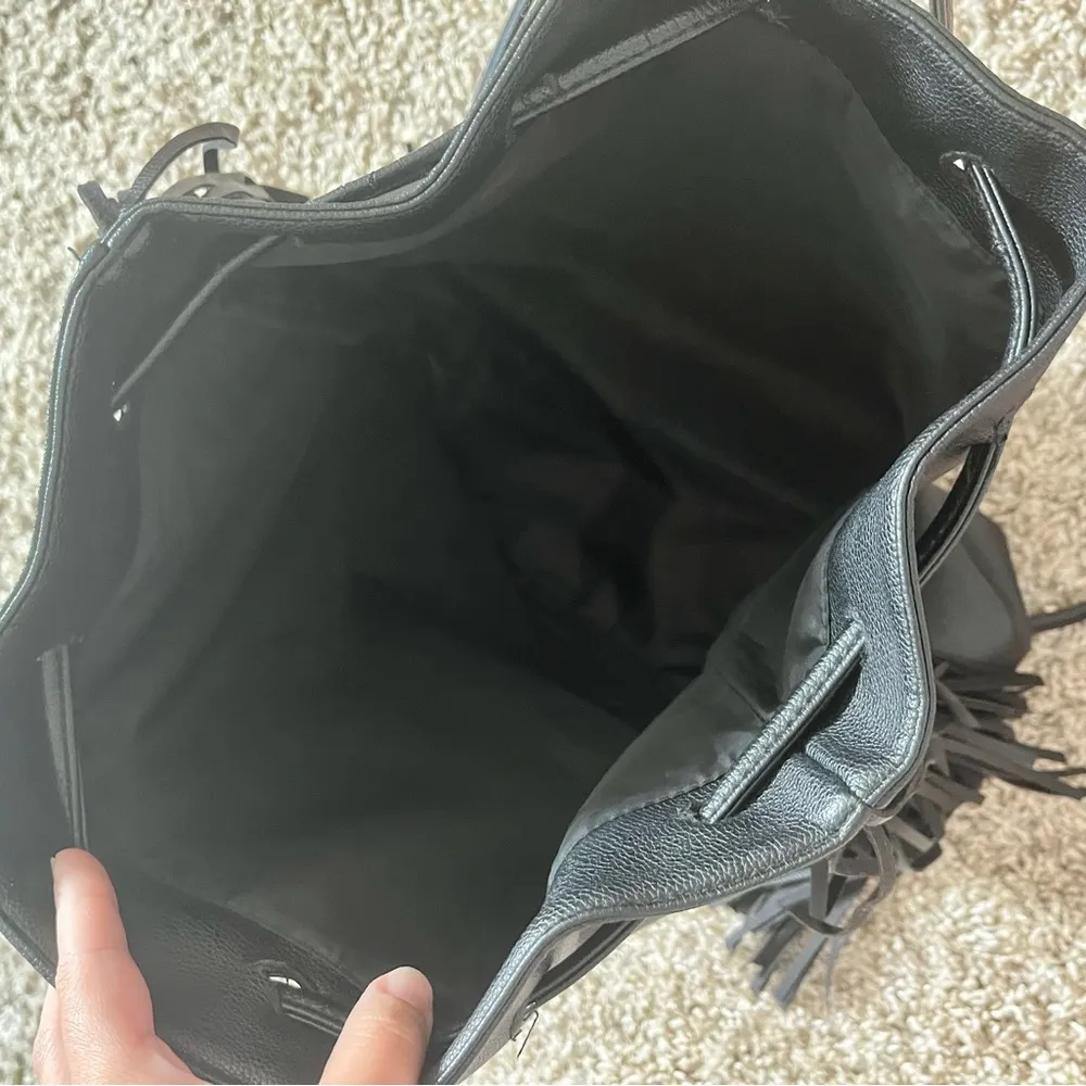Victoria’s Secret Limited Edition Black Vegan Leather Drawstring Fringe Backpack - Image 7
