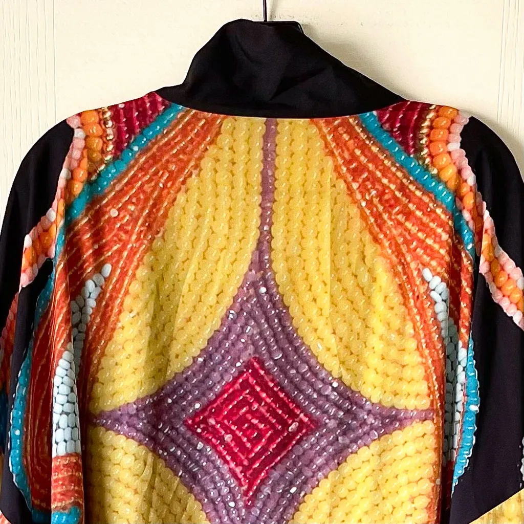 Jamie Okuma Winter Kimono Native Beadwork Print Multicolor XXL EUC Black - Image 10