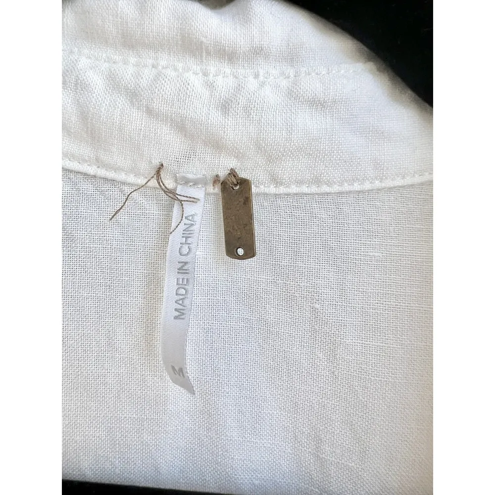 Free people Sleeveless Linen Blend Collared Romper White Women's Size Medium - Image 5