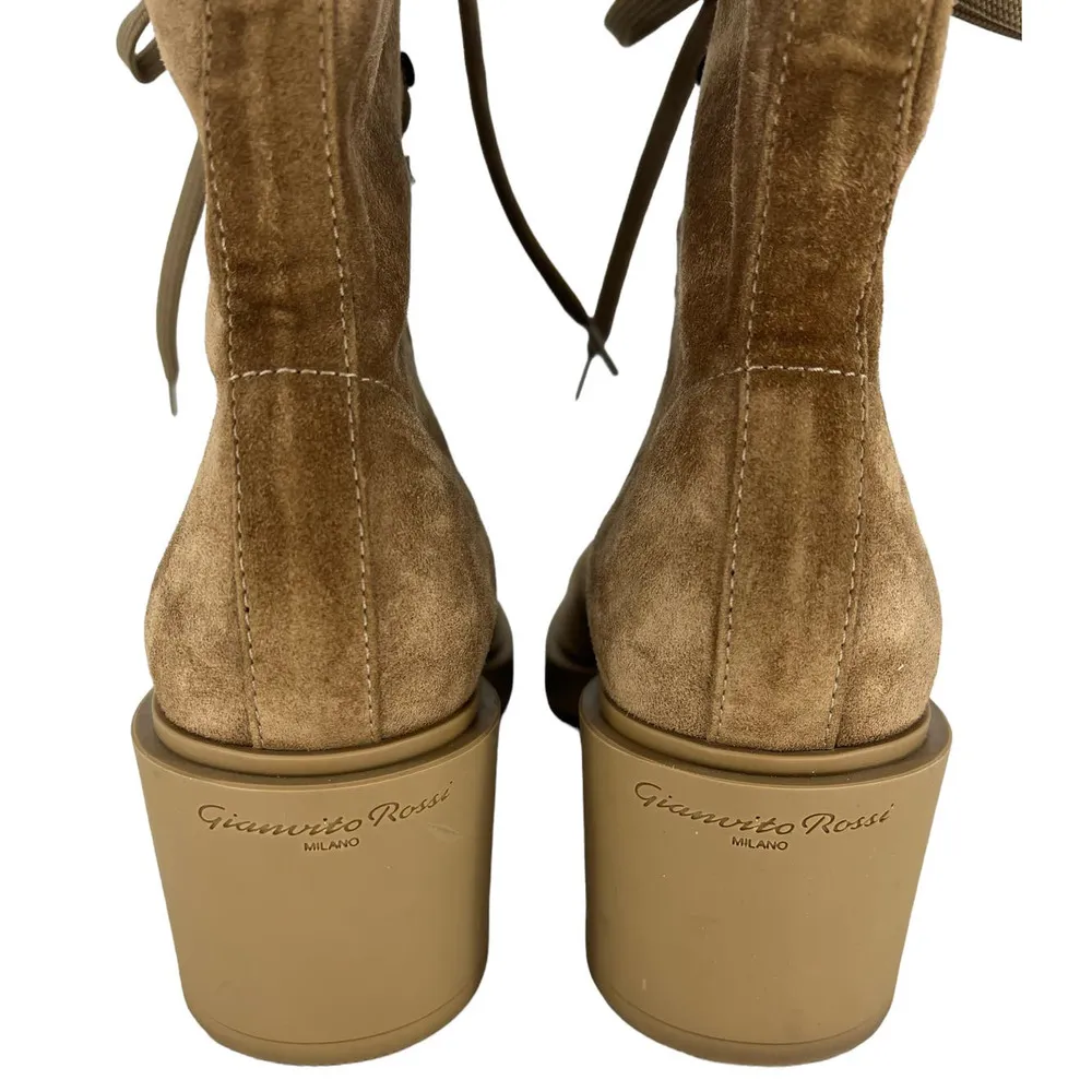 Gianvito Rossi Foster 45mm Suede Lace Up Boots in Beige - Image 13