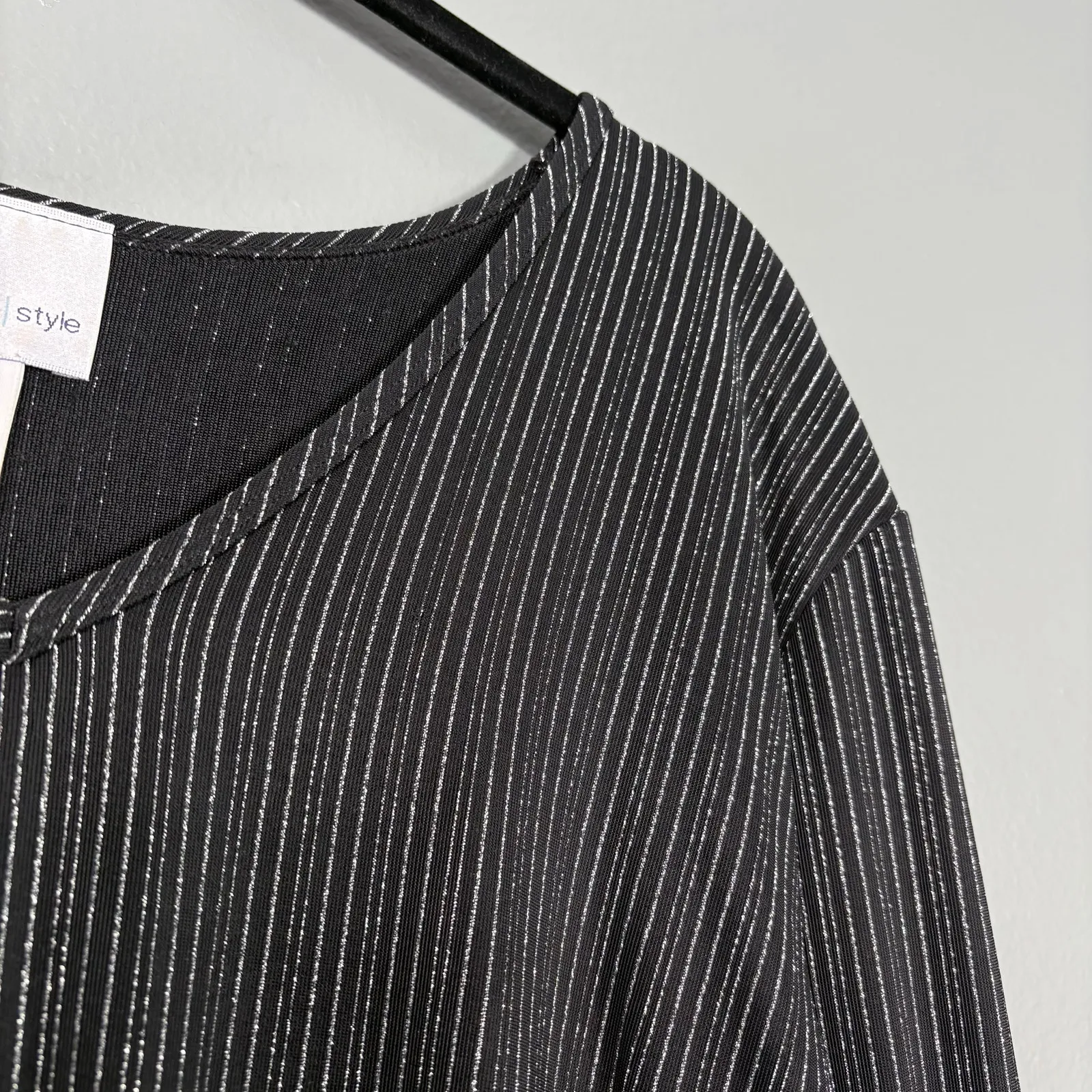 Susan Graver Minimalist Glam Black & Silver Striped Top - 2X - Women's Plus Size - Image 2