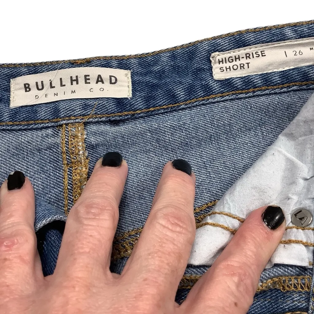 Bullhead Denim Co Medium Blue Jean Distressed Frayed HR Shorts Size 26” Size 1 - Image 5