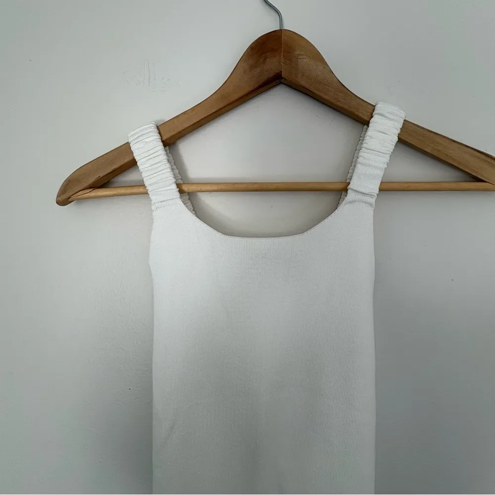 knit elastic cross strap open back midi dress off white Ivory Medium - Image 3