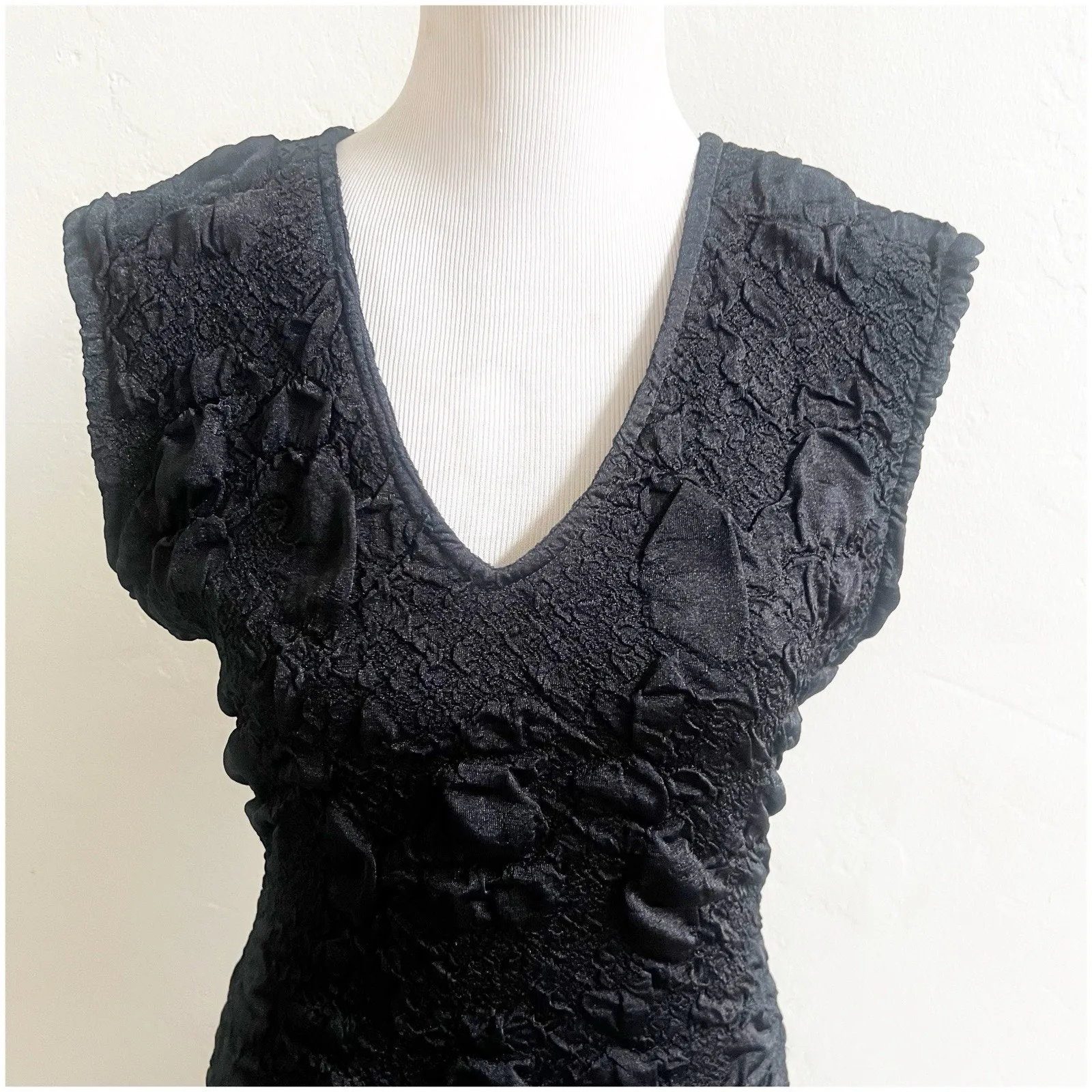 Flapper Style Bodycon Puff Dress Black Size XL Fringe Hem Stretch Sleeveless - Image 3