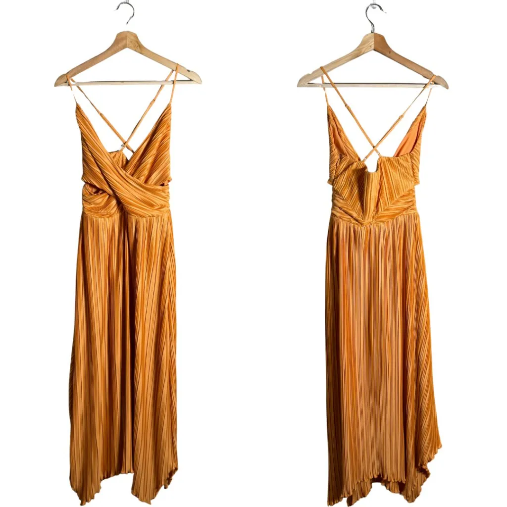 En Saison Ilianna Maxi Dress Womens Small Orange Pleated Formal Wedding Cocktail - Image 4