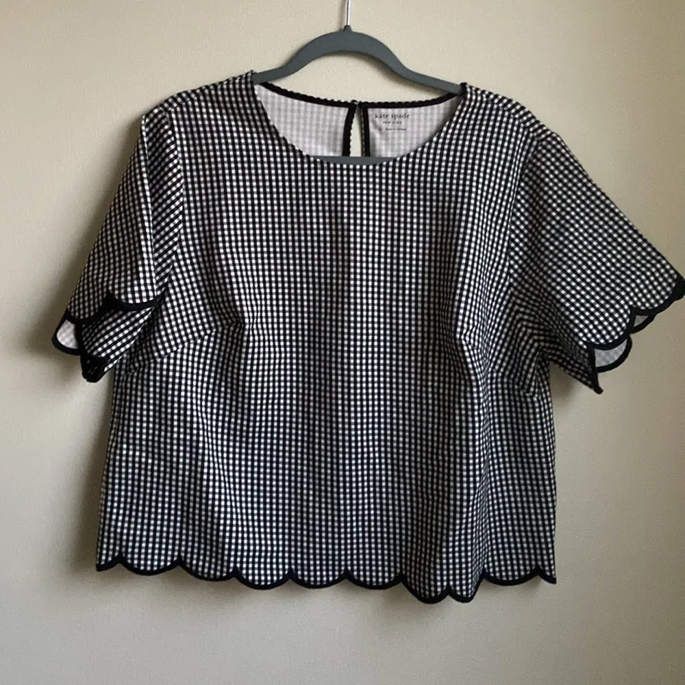 Kate Spade Jazzy Gingham Scallop Ponte Top (Sz XL) Black & White Check NWT - Image 2