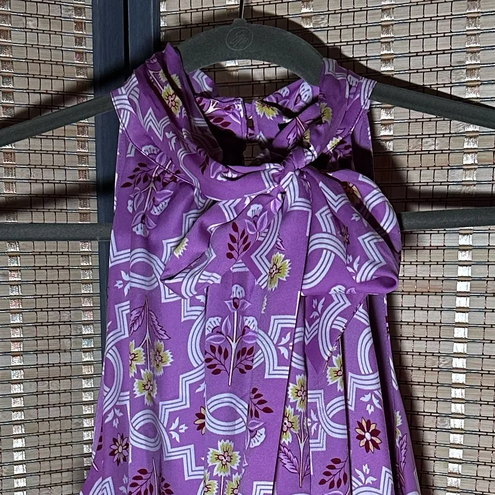 Ann Taylor Lilac Dress with Multicolor Floral Tile Print A-line Halter Dress - Image 5