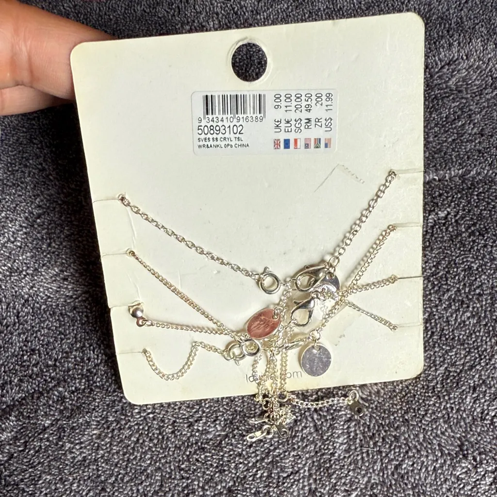 New Silver Plated Bracelet/Anklet Set Adjustable Elevate Your Look any Occasion - Image 2